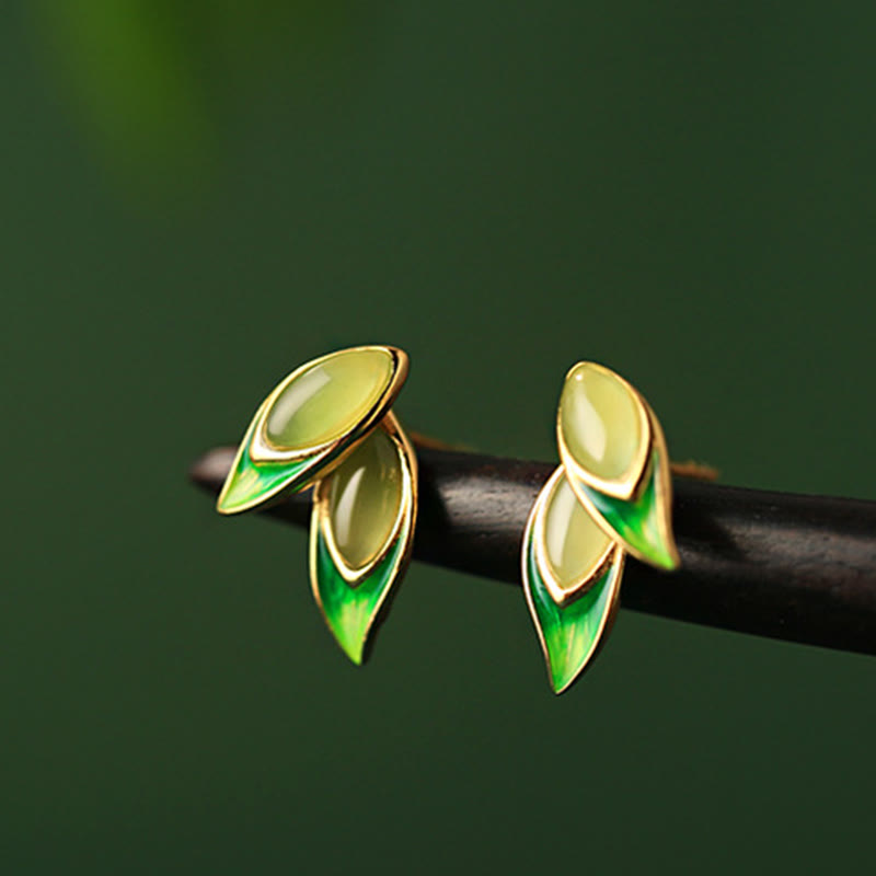Buddha Stones 925 Sterling Silver Jade Leaf Prosperity Earrings  - image 9