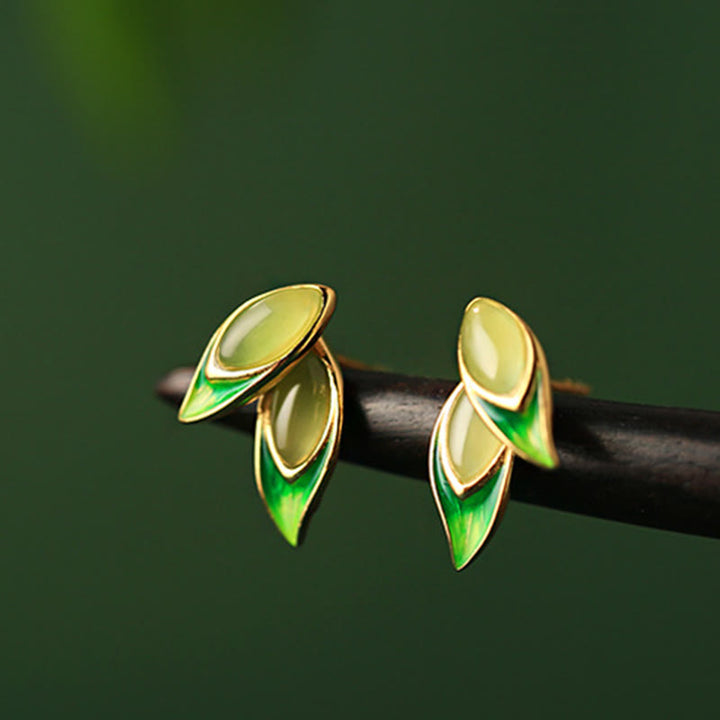 Buddha Stones 925 Sterling Silver Jade Leaf Prosperity Earrings  - image 9