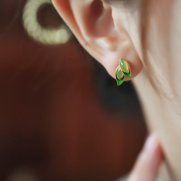 Buddha Stones 925 Sterling Silver Jade Leaf Prosperity Earrings  - image 11