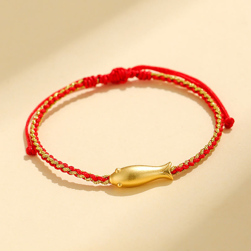 Buddha Stones 999 Sterling Silver Lucky Koi Fish Protection Rope Bracelet - Red Rope(Wrist Circumference: 15-19cm) - image 1
