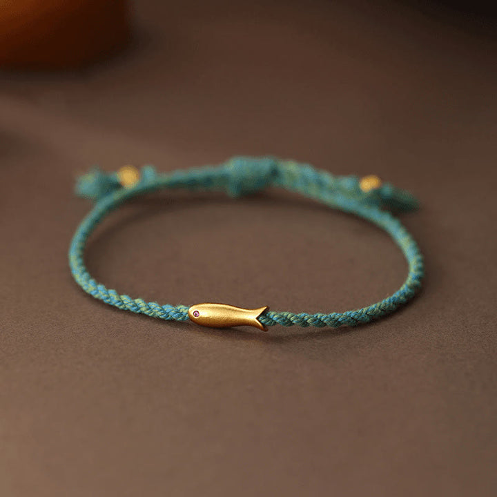 Buddha Stones Copper Lucky Koi Fish Luck Rope Bracelet - Blue Rope(Wrist Circumference: 15-17cm) - image 0