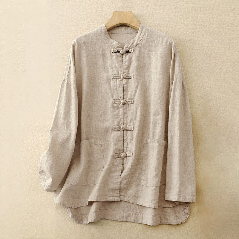 Buddha Stones Literary Artistic Chinese Knot Button Casual Clothing - Linen - US8-10，UK/AU12-14，EU40-42 (2XL) - image 0