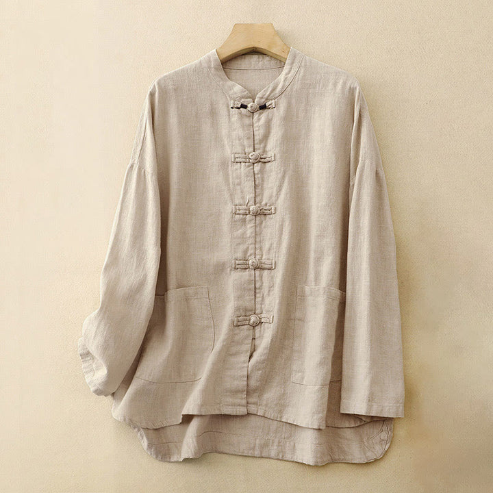 Buddha Stones Literary Artistic Chinese Knot Button Casual Clothing - Linen - US12，UK/AU16，EU44 (2XL) - image 0