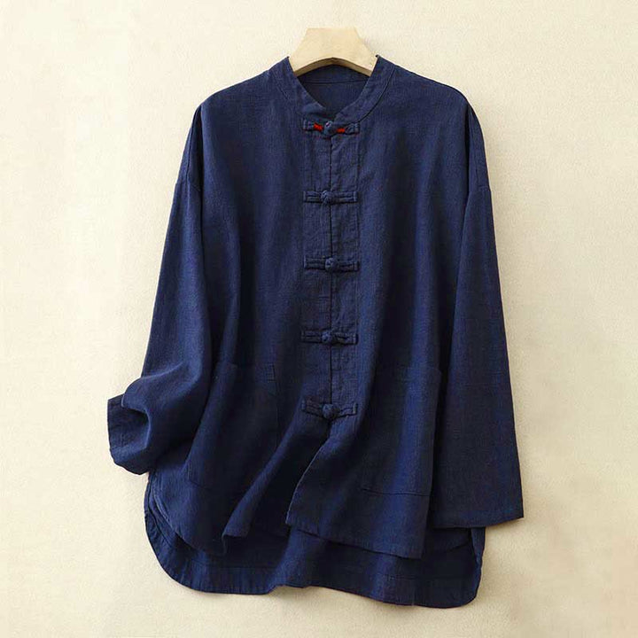 Buddha Stones Literary Artistic Chinese Knot Button Casual Clothing - MidnightBlue - US8-10，UK/AU12-14，EU40-42 (2XL) - image 9
