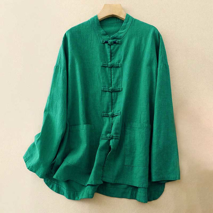 Buddha Stones Literary Artistic Chinese Knot Button Casual Clothing - Green - US8-10，UK/AU12-14，EU40-42 (2XL) - image 14