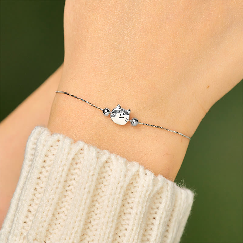 Buddha Stones 925 Sterling Silver Mini Cat Blessing Chain Bracelet - image 4