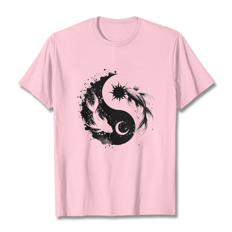 Buddha Stonessun And Moon Yin Yang Koi Pattern Tee T-shirt - LightPink - 2XL - image 12