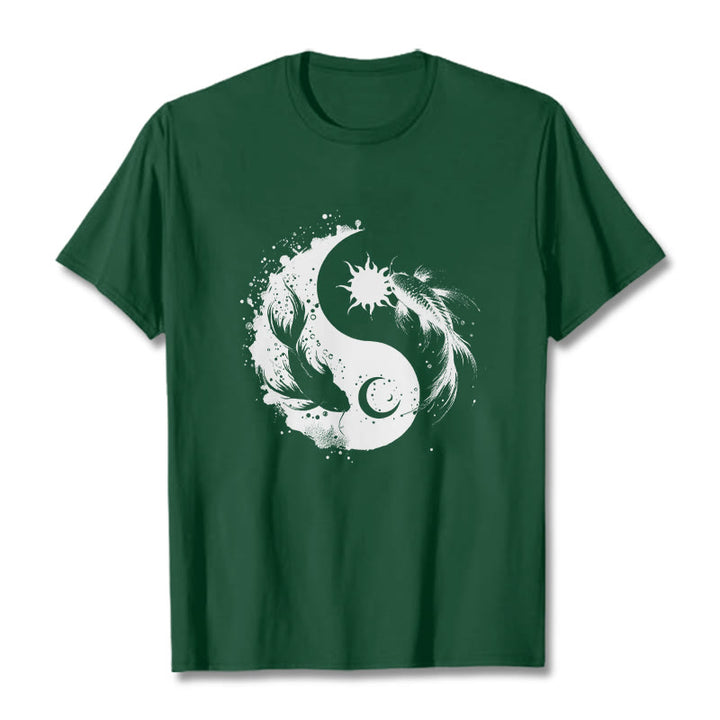 Buddha Stonessun And Moon Yin Yang Koi Pattern Tee T-shirt - ForestGreen - 2XL - image 10