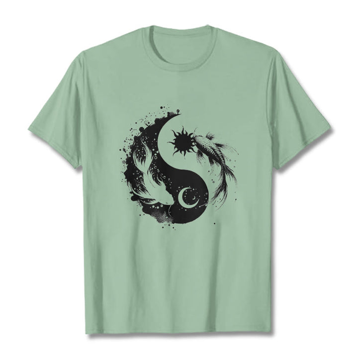 Buddha Stonessun And Moon Yin Yang Koi Pattern Tee T-shirt - PaleGreen - 2XL - image 14