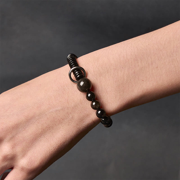 Buddha Stones Silver Sheen Obsidian Coconut Shell Protection Bracelet - image 4