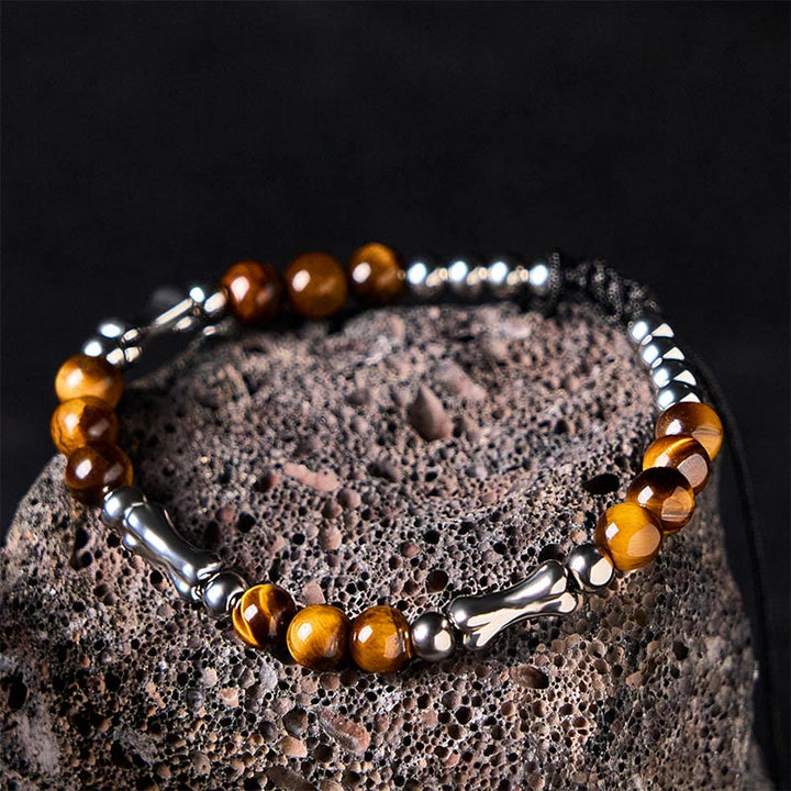 Buddha Stones Cute Bone Pattern Tiger Eye Courage Beads Bracelet - image 1