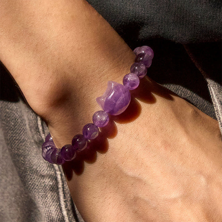 Buddha Stones "Wishing You Clarity and Calm" Cute Cat Amethyst Bracelet Includes Gift Message Card - image 11