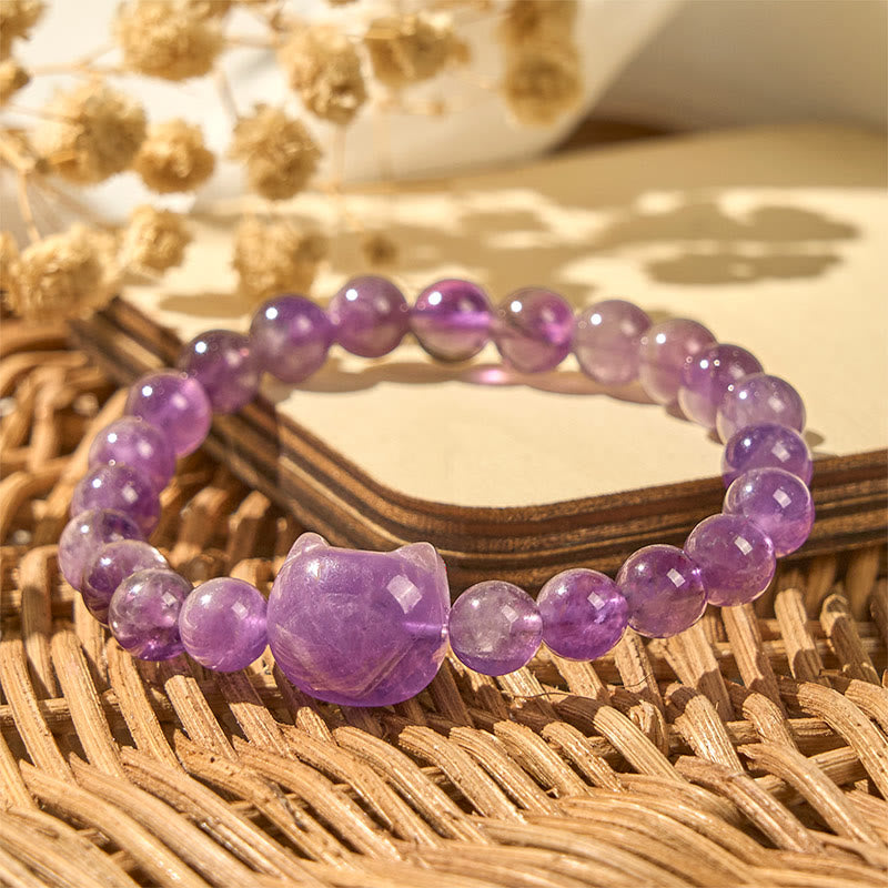 Buddha Stones "Wishing You Clarity and Calm" Cute Cat Amethyst Bracelet Includes Gift Message Card - image 4