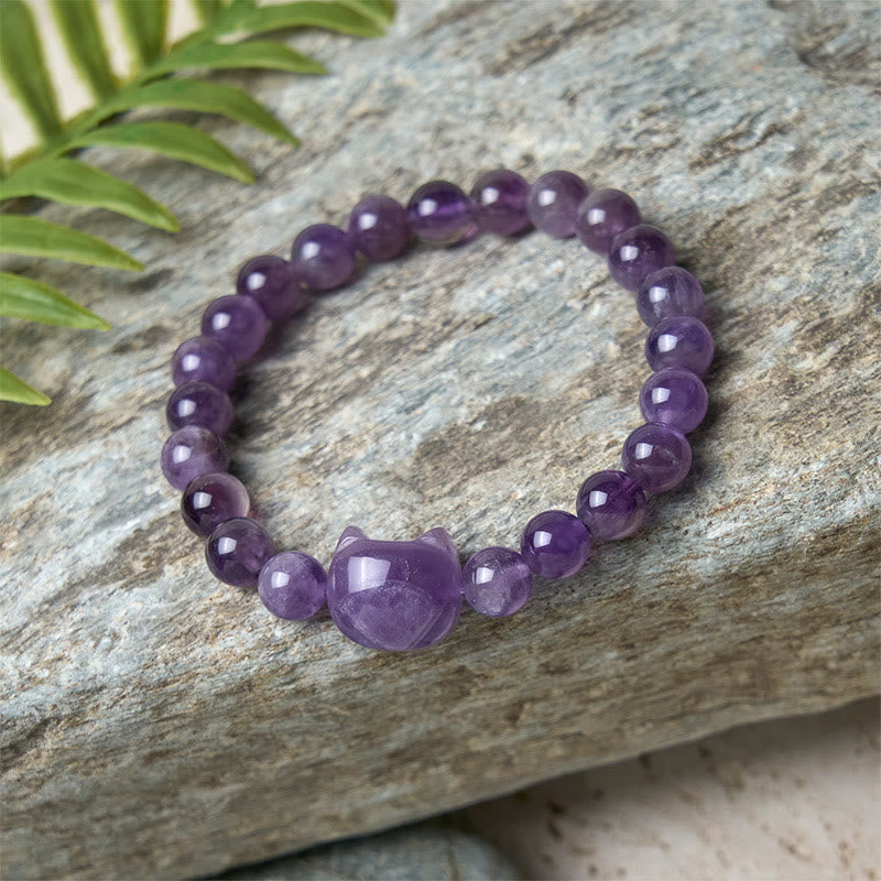 Buddha Stones "Wishing You Clarity and Calm" Cute Cat Amethyst Bracelet Includes Gift Message Card - image 10