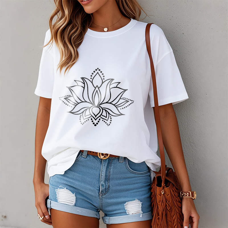 Buddha Stones Lotus Flower Pattern Simple Design Cotton Tee T-Shirt - image 9