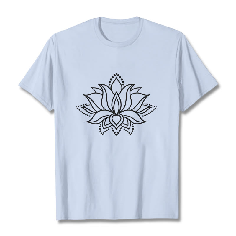 Buddha Stones Lotus Flower Pattern Simple Design Cotton Tee T-Shirt - LightCyan - 2XL - image 18