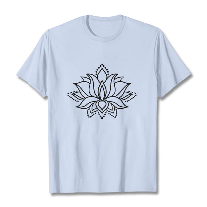 Buddha Stones Lotus Flower Pattern Simple Design Cotton Tee T-Shirt - LightCyan - 2XL - image 18