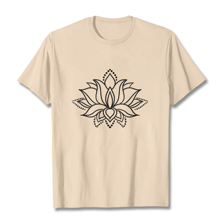 Buddha Stones Lotus Flower Pattern Simple Design Cotton Tee T-Shirt - Bisque - 2XL - image 10