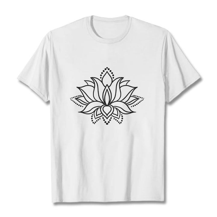 Buddha Stones Lotus Flower Pattern Simple Design Cotton Tee T-Shirt - White - 2XL - image 7
