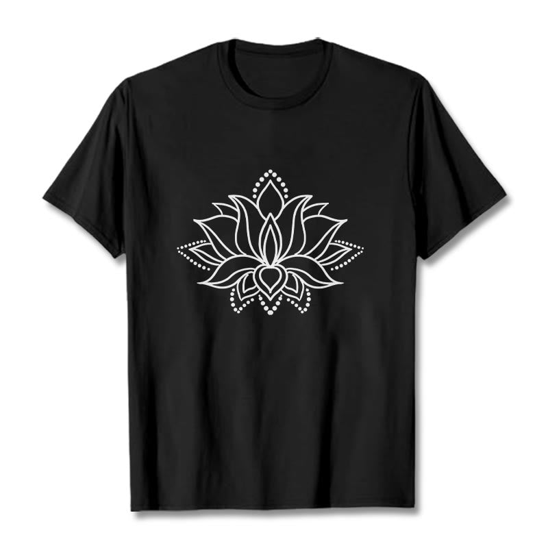 Buddha Stones Lotus Flower Pattern Simple Design Cotton Tee T-Shirt - Black - 2XL - image 3
