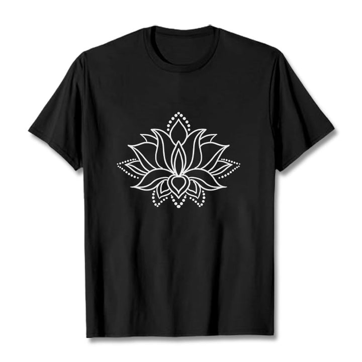 Buddha Stones Lotus Flower Pattern Simple Design Cotton Tee T-Shirt - Black - 2XL - image 3