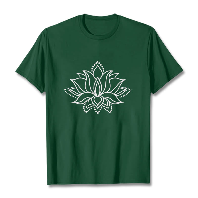 Buddha Stones Lotus Flower Pattern Simple Design Cotton Tee T-Shirt - ForestGreen - 2XL - image 0