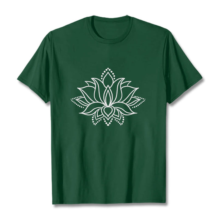 Buddha Stones Lotus Flower Pattern Simple Design Cotton Tee T-Shirt - ForestGreen - 2XL - image 0