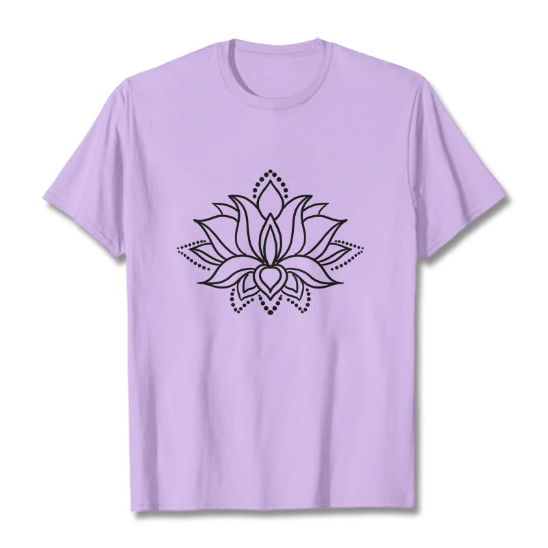 Buddha Stones Lotus Flower Pattern Simple Design Cotton Tee T-Shirt - Plum - 2XL - image 16