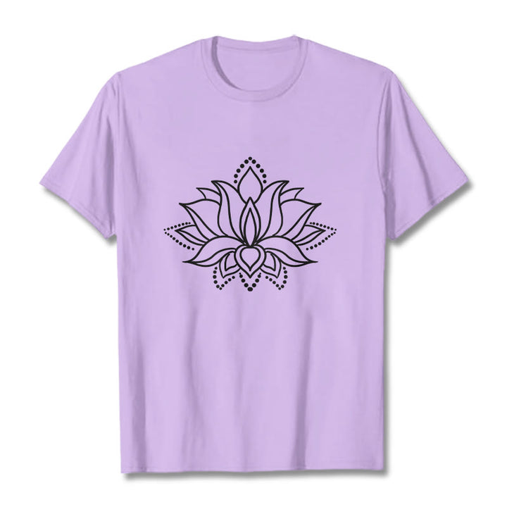 Buddha Stones Lotus Flower Pattern Simple Design Cotton Tee T-Shirt - Plum - 2XL - image 16
