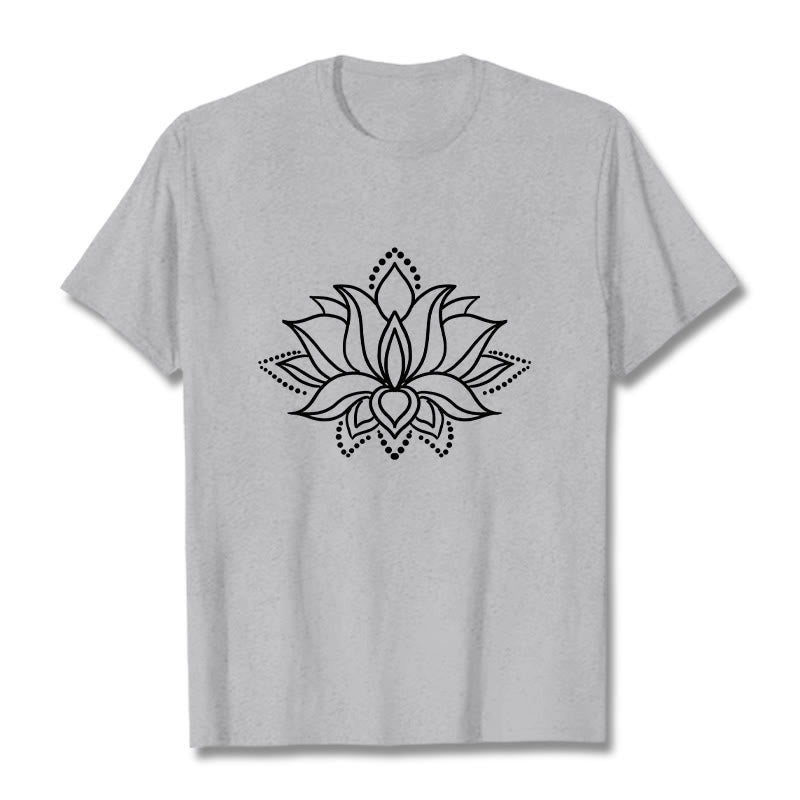 Buddha Stones Lotus Flower Pattern Simple Design Cotton Tee T-Shirt - LightGrey - 2XL - image 19