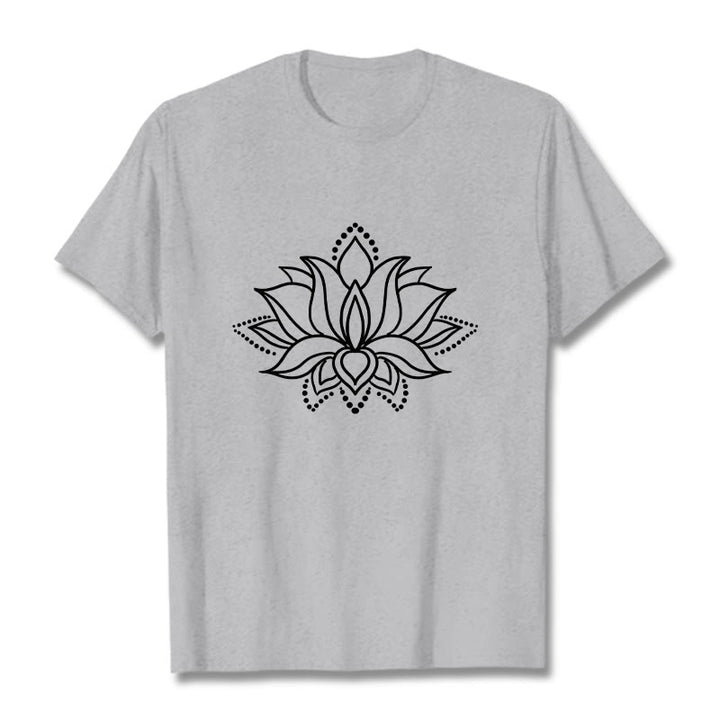 Buddha Stones Lotus Flower Pattern Simple Design Cotton Tee T-Shirt - LightGrey - 2XL - image 19