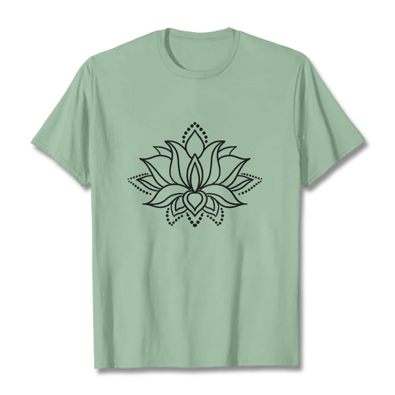 Buddha Stones Lotus Flower Pattern Simple Design Cotton Tee T-Shirt - PaleGreen - 2XL - image 14