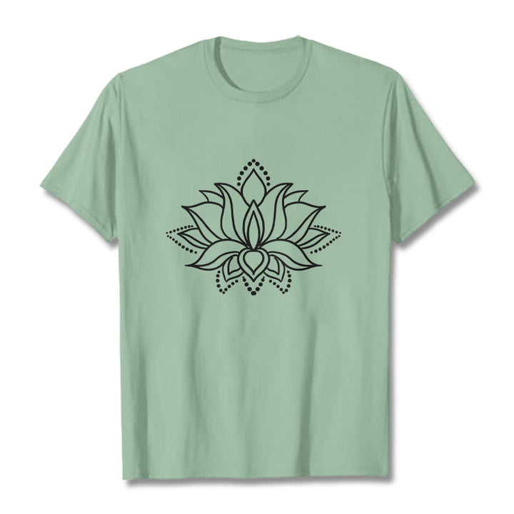 Buddha Stones Lotus Flower Pattern Simple Design Cotton Tee T-Shirt - PaleGreen - 2XL - image 14