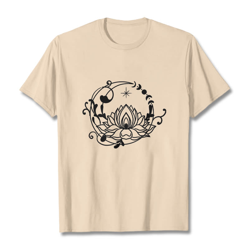 Buddha Stones Simple Design Lotus Flower Moon Flowing Vines Pattern Cotton Tee T-shirt - Bisque - 2XL - image 8