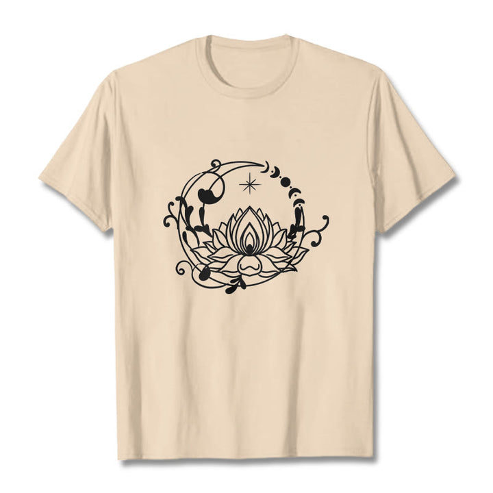 Buddha Stones Simple Design Lotus Flower Moon Flowing Vines Pattern Cotton Tee T-shirt - Bisque - 2XL - image 8
