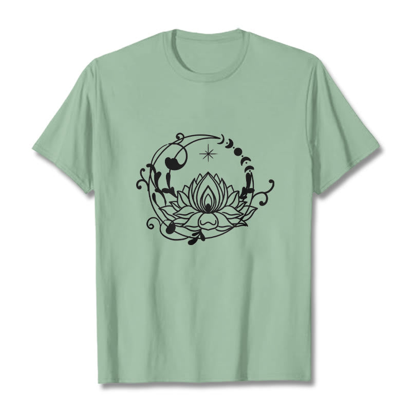 Buddha Stones Simple Design Lotus Flower Moon Flowing Vines Pattern Cotton Tee T-shirt - PaleGreen - 2XL - image 14