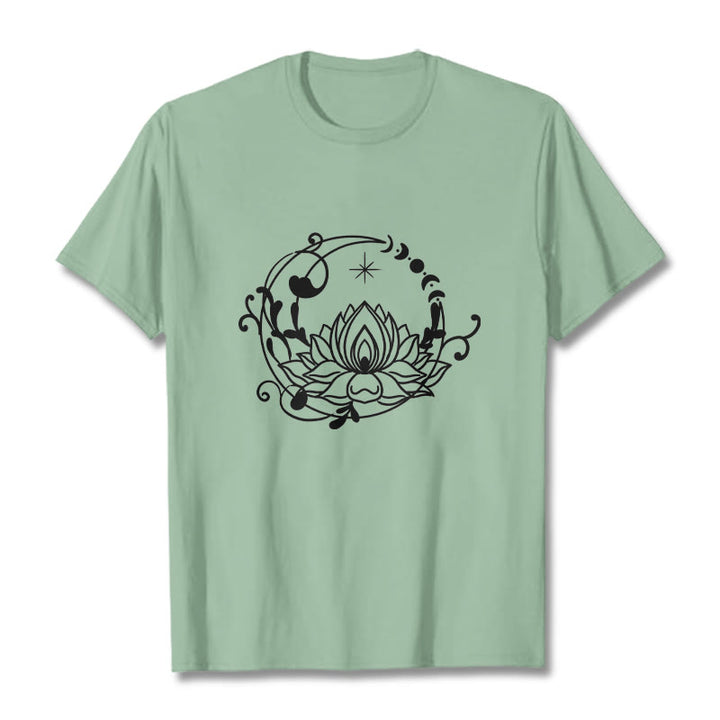 Buddha Stones Simple Design Lotus Flower Moon Flowing Vines Pattern Cotton Tee T-shirt - PaleGreen - 2XL - image 14