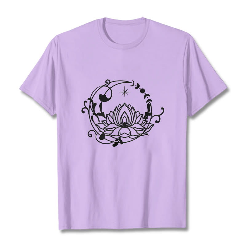 Buddha Stones Simple Design Lotus Flower Moon Flowing Vines Pattern Cotton Tee T-shirt - Plum - 2XL - image 16