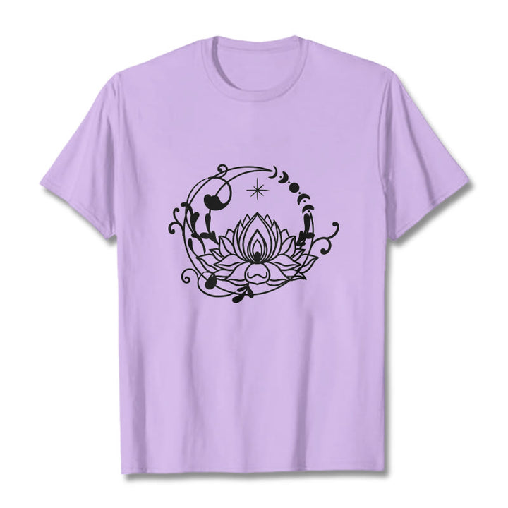 Buddha Stones Simple Design Lotus Flower Moon Flowing Vines Pattern Cotton Tee T-shirt - Plum - 2XL - image 16
