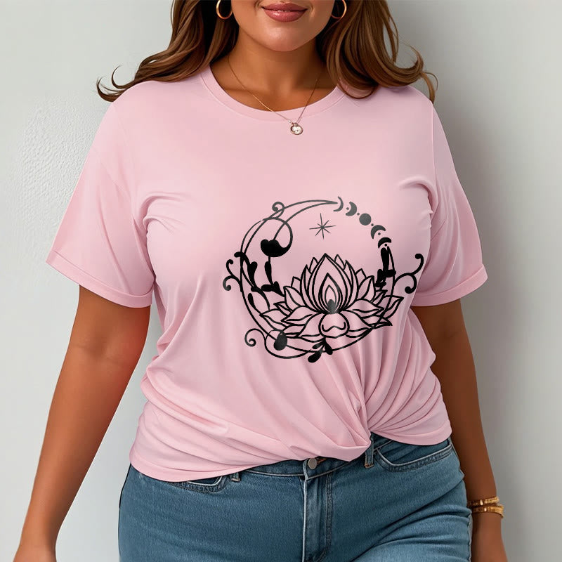 Buddha Stones Simple Design Lotus Flower Moon Flowing Vines Pattern Cotton Tee T-shirt - image 13