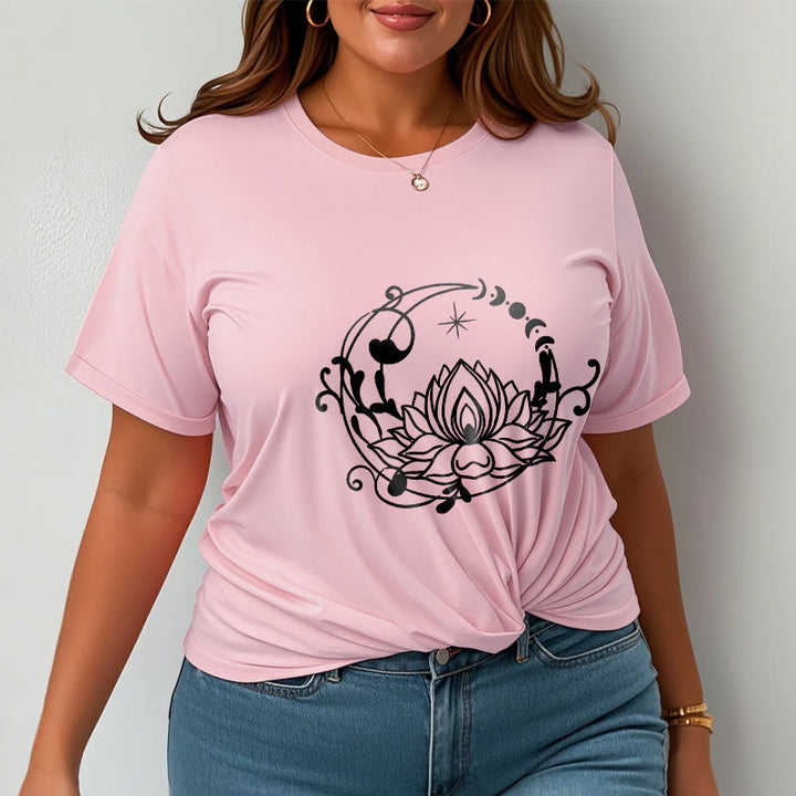 Buddha Stones Simple Design Lotus Flower Moon Flowing Vines Pattern Cotton Tee T-shirt - image 13