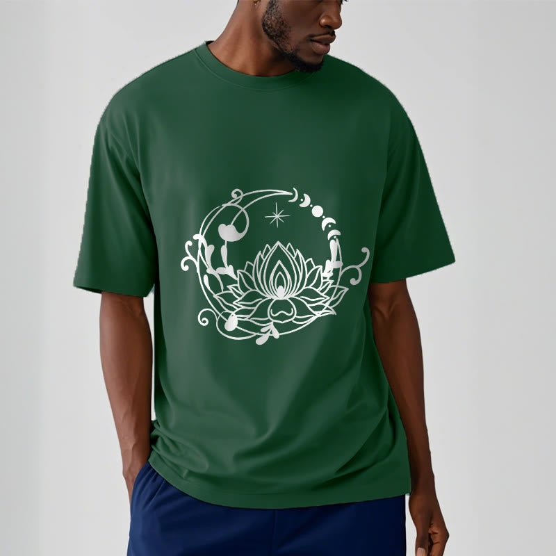 Buddha Stones Simple Design Lotus Flower Moon Flowing Vines Pattern Cotton Tee T-shirt - image 11
