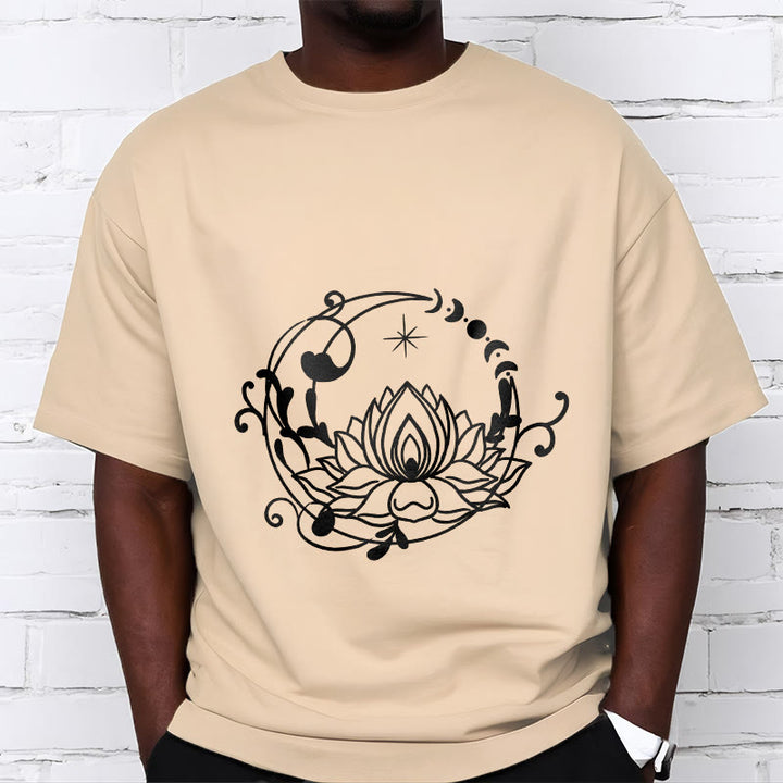 Buddha Stones Simple Design Lotus Flower Moon Flowing Vines Pattern Cotton Tee T-shirt - image 9
