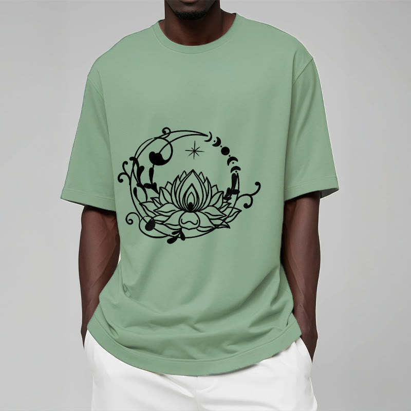 Buddha Stones Simple Design Lotus Flower Moon Flowing Vines Pattern Cotton Tee T-shirt - image 15