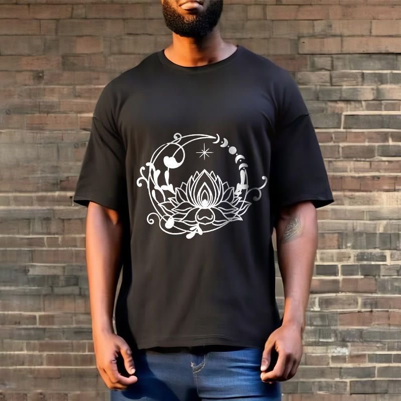 Buddha Stones Simple Design Lotus Flower Moon Flowing Vines Pattern Cotton Tee T-shirt - image 6