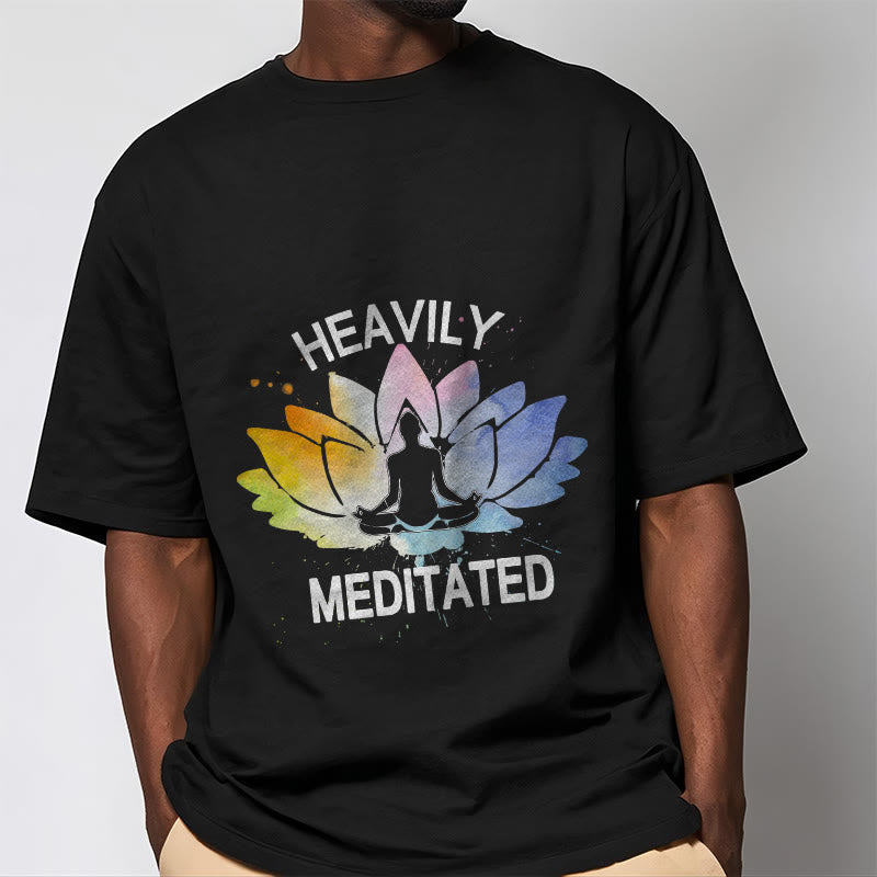 Buddha Stones Colorful Lotus Flower Meditation Figure Pattern Cotton Tee T-shirt - image 1