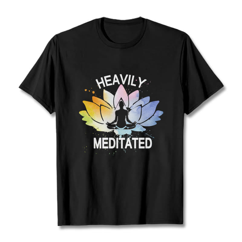 Buddha Stones Colorful Lotus Flower Meditation Figure Pattern Cotton Tee T-shirt - Black - 2XL - image 0