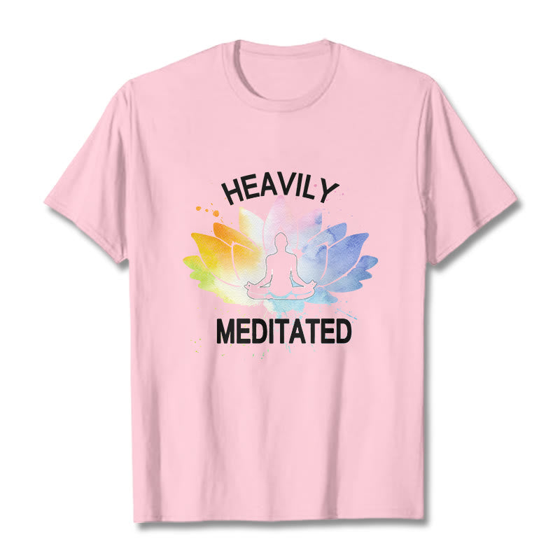 Buddha Stones Colorful Lotus Flower Meditation Figure Pattern Cotton Tee T-shirt - LightPink - 2XL - image 12