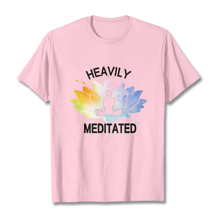 Buddha Stones Colorful Lotus Flower Meditation Figure Pattern Cotton Tee T-shirt - LightPink - 2XL - image 12