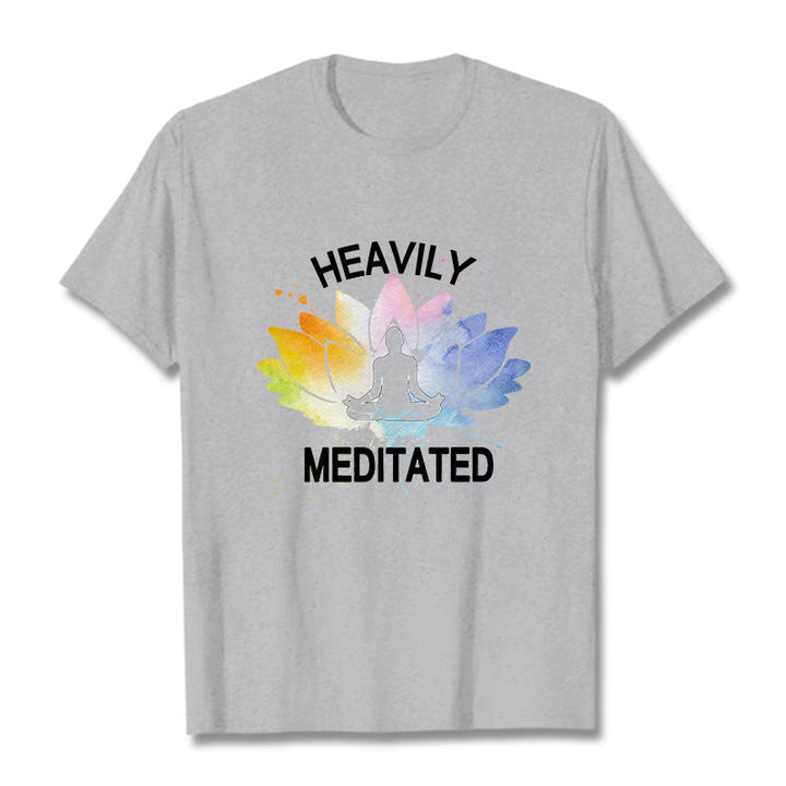 Buddha Stones Colorful Lotus Flower Meditation Figure Pattern Cotton Tee T-shirt - LightGrey - 2XL - image 19